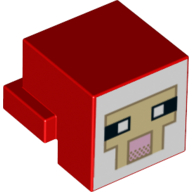 Lego Minifig Head Special, Cube with Rear Ledge, Pixelated White and Tan Face, Dark Tan Outline with Pink Mouth Print / Red