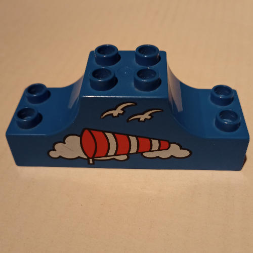 Lego Duplo Brick 2 x 6 x 2 with Curved Ends with Wind-sock Print / Blue