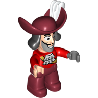 Lego Duplo Figure Hook, Large Dark Red Hat with White Feather, Jacket with White Ruffles Print