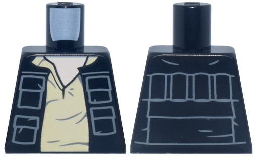 Lego Torso SW Vest Open with Pockets over Tan Shirt with Open Collar and Dark Bluish Gray Folds Pattern / Black