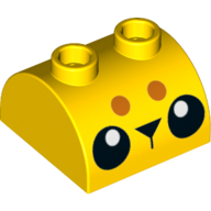 Lego Brick Curved 2 x 2, Two Top Studs with 2 Black Eyes, Nose, Dark Orange Dots print / Yellow