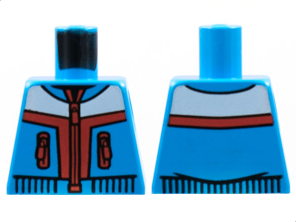 Lego Torso Jacket with Red Zippers and Stripes, White Panel Pattern / Dark Azure