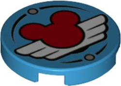 Lego Tile, Round 2 x 2 with Bottom Stud Holder with Red Mickey Mouse Logo and White Pilot Wings Pattern