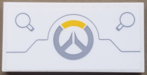 Lego Tile 2 x 4 with Overwatch Logo, Light Bluish Gray Line and Latches Pattern (Sticker) - Set 75975 / White