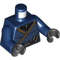 Lego Torso Robe with Bright Orange Trim, Belt with Buckle Print, Dark Blue Arms, Black Hands / Dark Blue