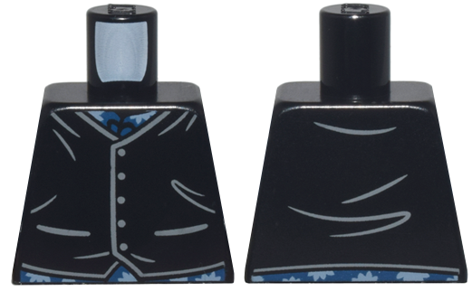 Lego Torso Vest with Light Bluish Gray Trim, Creases, Pockets, and Buttons over Dark Blue Floral Shirt Pattern / Black
