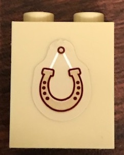 Lego Brick 1 x 2 x 2 with Inside Stud Holder with Hanging Horseshoe Pattern (Sticker) - Set 41126 / Tan