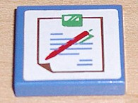 Lego Tile 2 x 2 with Hospital Chart with Brown Outline, Blue Text, and Red and Green Pen Pattern (Sticker) - Sets 5874 / 5875 / 5876 / Blue