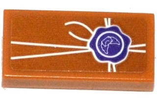 Lego Tile 1 x 2 with Dark Purple Seal and White Strings Pattern (Sticker) - Set 41176 / Medium Nougat