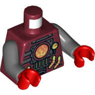Lego Torso Robot with Furnace, Gauge and Piping Print, Dark Bluish Gray Arms, Red Hands / Dark Red