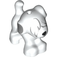 Lego Animal, Dog, Small Standing with Fur Over Eyes, Black Nose, Open Mouth, and Light Bluish Gray Ears Print / White