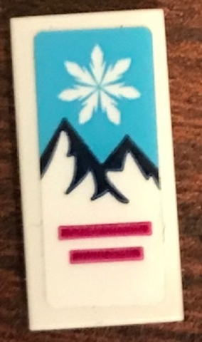 Lego Tile 1 x 2 with Mountains and Snowflake Pattern (Sticker) - Set 41324 / White