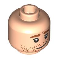 Lego Minifig Head Charlie Weasley, Dark Orange Eyebrows, Stubble Beard, Lopsided Smirk/Annoyed / Light Nougat