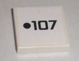 Lego Tile 2 x 2 with Black Dot and '107' Pattern (Sticker) - Set 8211