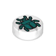 Lego Tile Round 1 x 1 with Dark Turquoise Beetle Print / Trans-Clear
