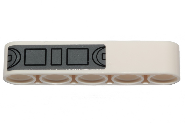 Lego Technic, Liftarm Thick 1 x 5 with Black Outlined Rectangles and Semicircles on Dark Bluish Gray Background Pattern (Sticker) - Set 75301 / White