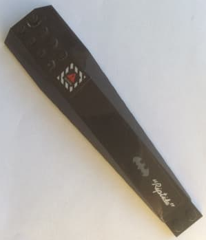 Lego Wedge 16 x 4 Triple Curved with Reinforcements with 'Riptide', Batman Logo and Danger Symbol Pattern Model Right Side (Stickers) - Set 70909 / Black