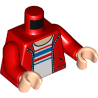 Lego Torso Jacket, White Shirt with Blue and Red Stripes, Zipper Print, Red Arms, Light Nougat Hands / Red
