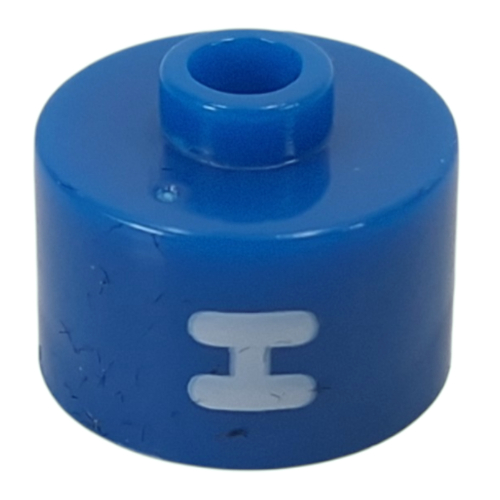 Lego Pen Bead, Round Long, Flat Edge with White 'H' Print / Blue