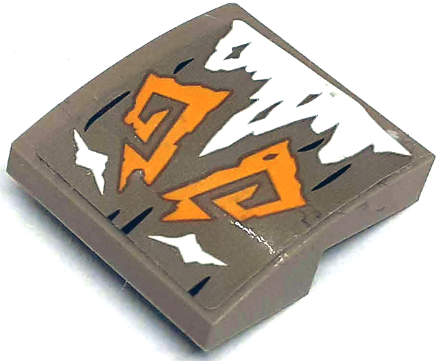 Lego Slope, Curved 2 x 2 x 2/3 with Bright Light Orange Geometric Spirals, White Ice and Black Lines Pattern (Sticker) - Set 71748
