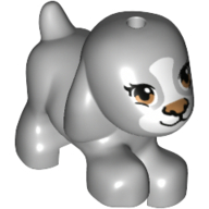 Lego Animal, Dog, Small Walking with Brown Eyes and Nose and Black Mouth Print / Light Bluish Gray