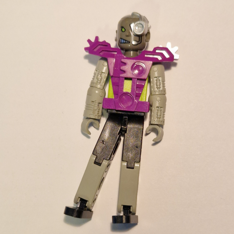 Lego Technic Figure Cyborg, Black Legs, Purple Armour, Mechanical Arms, Dark Gray Head, Cyborg Eyepiece - Purple Vest