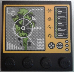 Lego Tile, Modified 4 x 4 with Studs on Edge with Target Screen and Control Panel Pattern (Sticker) - Set 70134