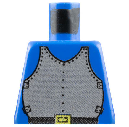 Lego Torso Castle Silver Breastplate Armor, Black Belt with Yellow Buckle Pattern / Blue