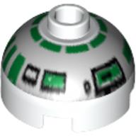 Lego Brick Round 2 x 2 Dome Top, Blocked Open Stud, Bottom Axle Holder with Silver and Green Astromech Droid Print (R2-R7)