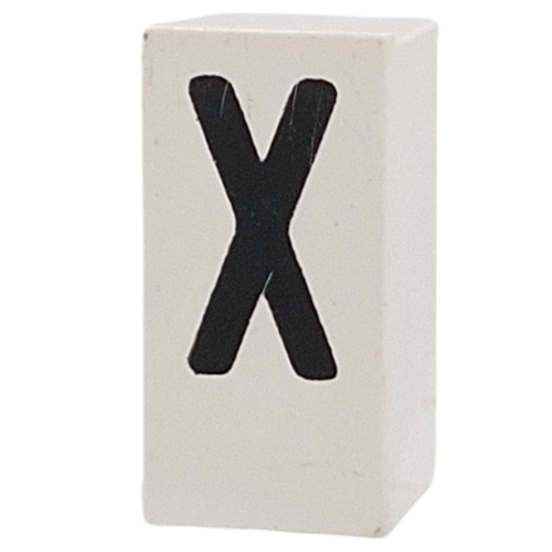 Lego Tile Special 1 x 2 x 5/6 with Stud Hole in End with 'X' Print / White