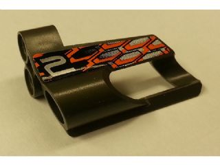Lego Technic, Panel Fairing # 6 Small Short, Large Hole, Side B with Silver Number 2, Black and Orange Hexagons Pattern (Sticker) - Set 8468 / Pearl Dark Gray