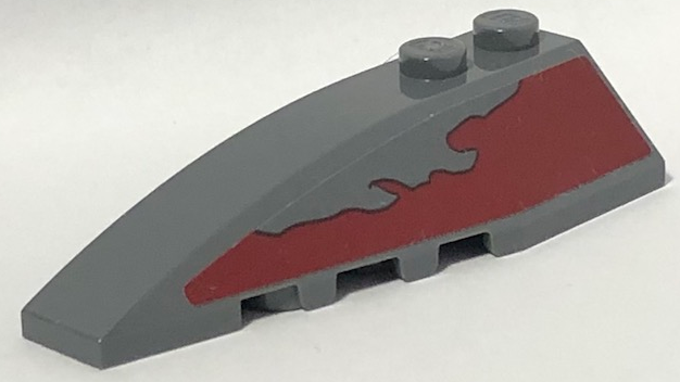 Lego Wedge 6 x 2 Left with SW Slave I Dark Red Peeling Paint Pattern (Sticker) - Set 75060 / Dark Bluish Gray