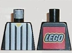 Lego Torso Soccer Referee Vertical White Stripes and LEGO Logo Back Pattern / Black