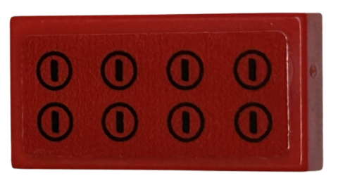 Lego Tile 1 x 2 with 2 x 4 Studs, Black Circles and Lines Pattern (Sticker) - Set 40528 / Red