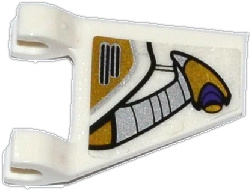Lego Flag 2 x 2 Trapezoid with Flat Edge with Gold, Silver, and Dark Purple Aqua Jet Turbine Pattern Model Right Side (Sticker) - Set 70167 / White