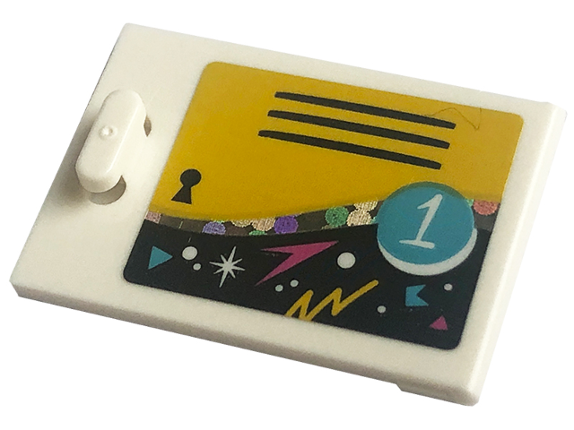 Lego Container, Cupboard 2 x 3 x 2 Door with Locker, Black Vent Lines, Keyhole and Medium Azure Number 1 on Yellow Background Pattern (Sticker) - Set 41708 / White