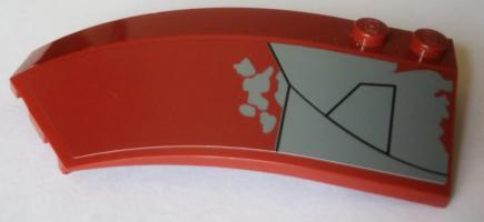Lego Wedge 8 x 3 x 2 Open Left with Black Lines and Dark Bluish Gray Panel with Battle Damage Pattern (Sticker) - Set 75060 / Dark Red