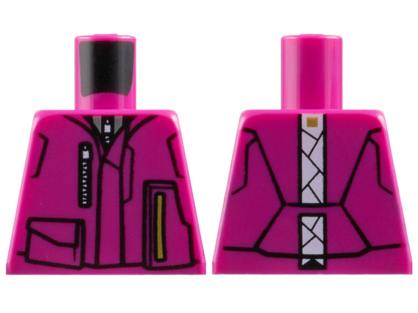 Lego Torso Jacket with Silver Zipper, Gold Bar, Black Pockets Outline and White Stripe on Back Pattern / Magenta