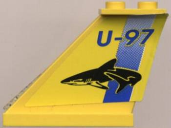 Lego Tail 4 x 1 x 3 with Blue 'U-97' and Stripe and Black Shark Pattern on Both Sides (Stickers) - Sets 8250 / 8299