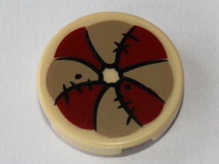 Lego Tile, Round 2 x 2 with Dark Tan and Dark Red Pillow with Stitches Pattern (Sticker) - Set 79010 / Tan