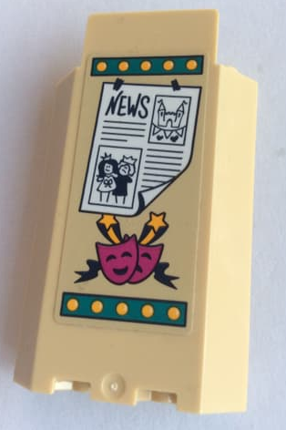 Lego Panel 3 x 3 x 6 Corner Wall without Bottom Indentations with News Poster, Tragedy/Comedy Theater Masks and Stars Pattern (Sticker) - Set 41334 / Tan
