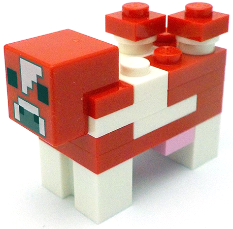 Lego Minecraft Cow, Mooshroom (Red and White, White Forehead) - Brick Built