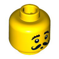 Lego Minifig Head, Moustache Curly, Bushy Eyebrows, Round Mouth Print