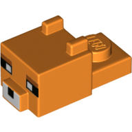 Lego Animal Body Part, Cat Head 1 x 2 with Cube with Ears, Nose and Pixelated Face Print (Fox) / Orange
