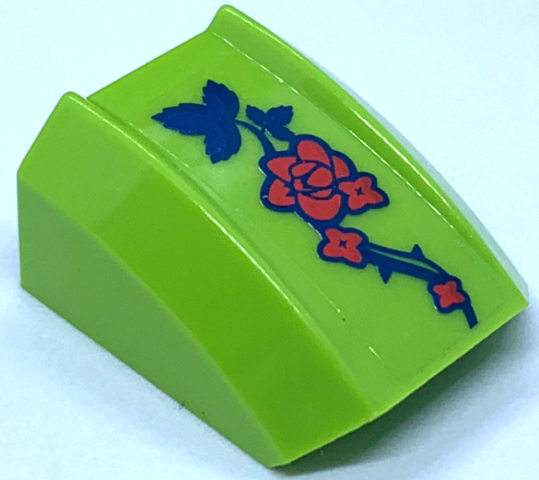 Lego Slope, Curved 2 x 2 Lip with Dark Blue Vine with Thorns, Leaves, and Red Roses Pattern (Sticker) - Set 41232