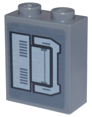 Lego Brick 1 x 2 x 2 with Inside Stud Holder with Light Bluish Gray and Black Mechanical Panels and Air Vents Pattern Model Right Side (Sticker) - Set 75357