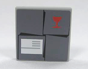 Lego Tile 2 x 2 with Red Fragile Goblet, White Shipping Label, and Parcel Top on Dark Bluish Gray Background Pattern (Sticker) - Set 7732