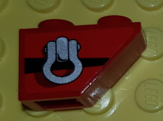 Lego Slope, Inverted 45 2 x 1 with Silver Clevis Shackle Loop, Black Stripe Pattern Model Right Side (Sticker) - Set 8863