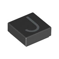 Lego Tile 1 x 1 with letter Capital J Print / Black