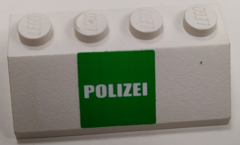 Lego Slope 45 2 x 4 with White 'POLIZEI' on Green Background Pattern (Sticker) - Set 7237 / White